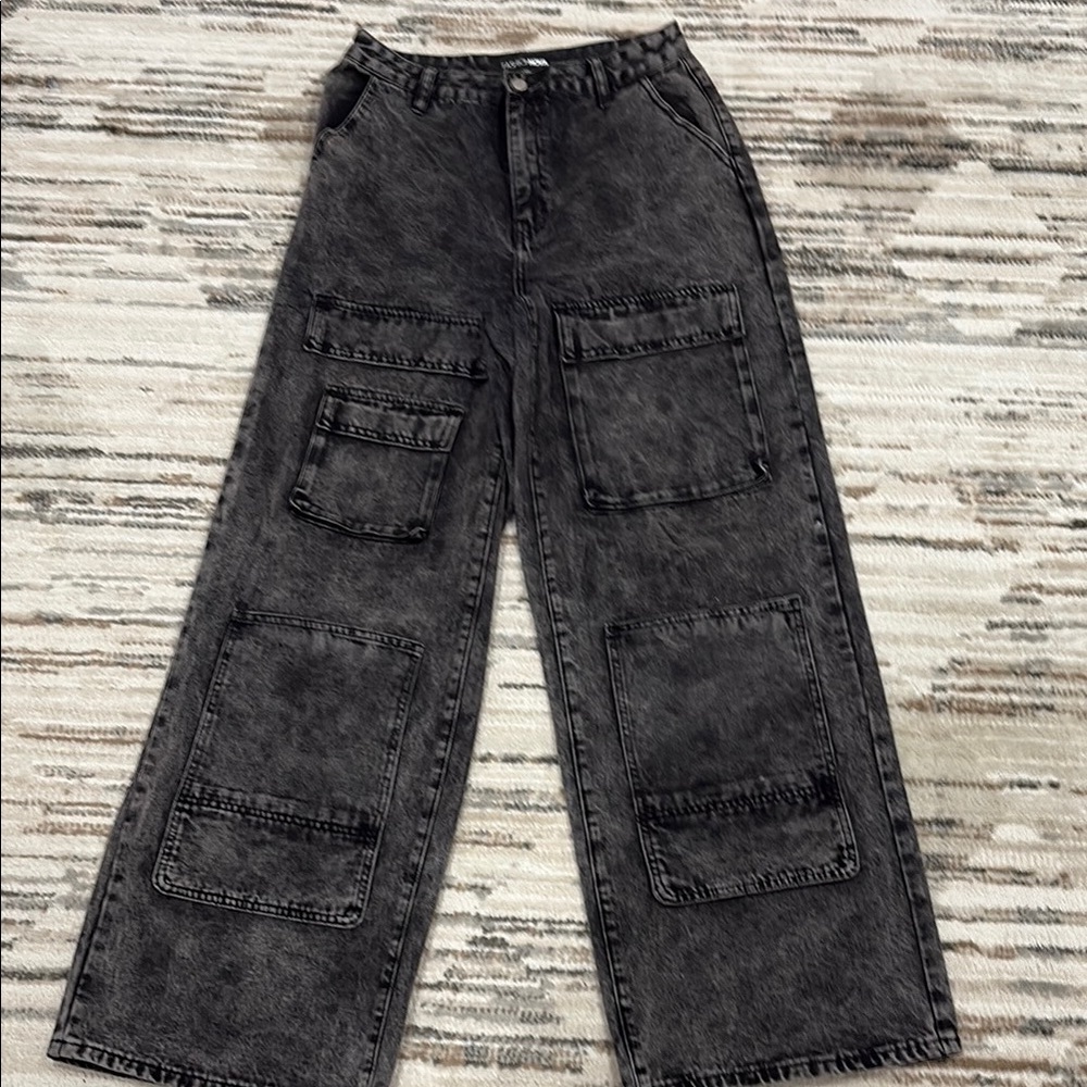 Fashion Nova Charcoal Cargo Wide-Leg Pants